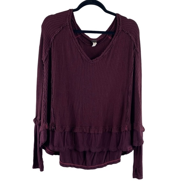 Free People We the Free Women’s Laguna Thermal Waffle Knit Tunic Wine Sz XS - Picture 1 of 10